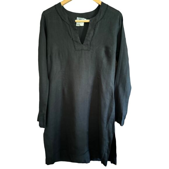 Kristensen DU NORD Dresses & Skirts - KRISTENSEN du NORD | Vintage Black Split Neck Linen Tunic Sheath Dress | Size 2